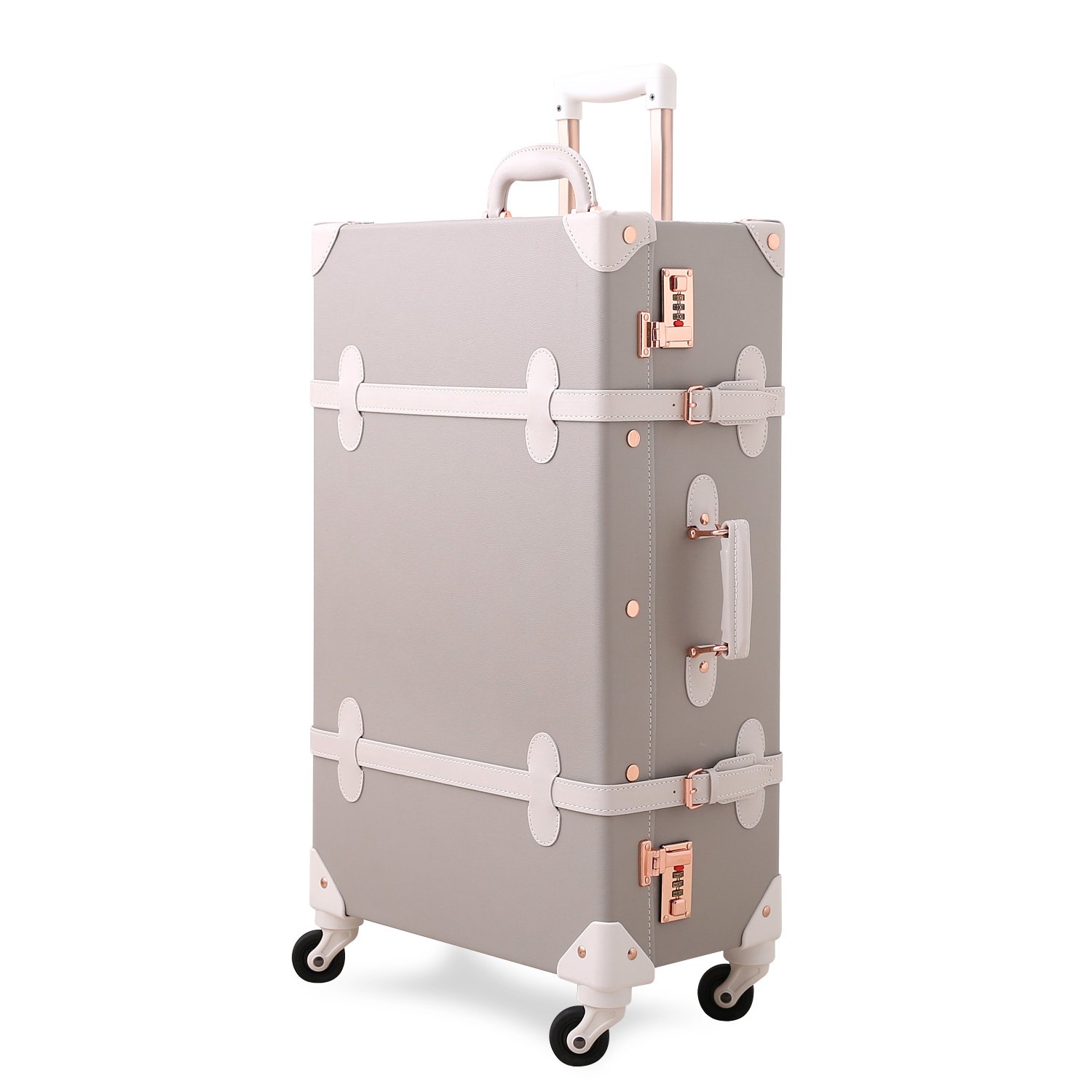 Unitravel Vintage Suitcase Retro PU Trunk Rolling Spinner Lightweight Luggage