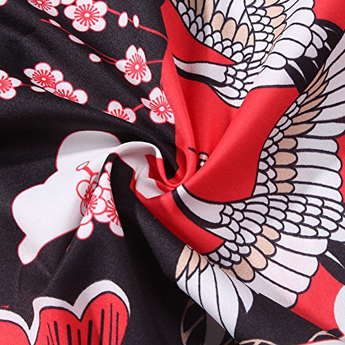 LifeHe Men's Japan Crane Kimono Cardigan Casual Open Front Coat Shirt (Red, L) - Thumbnail 4