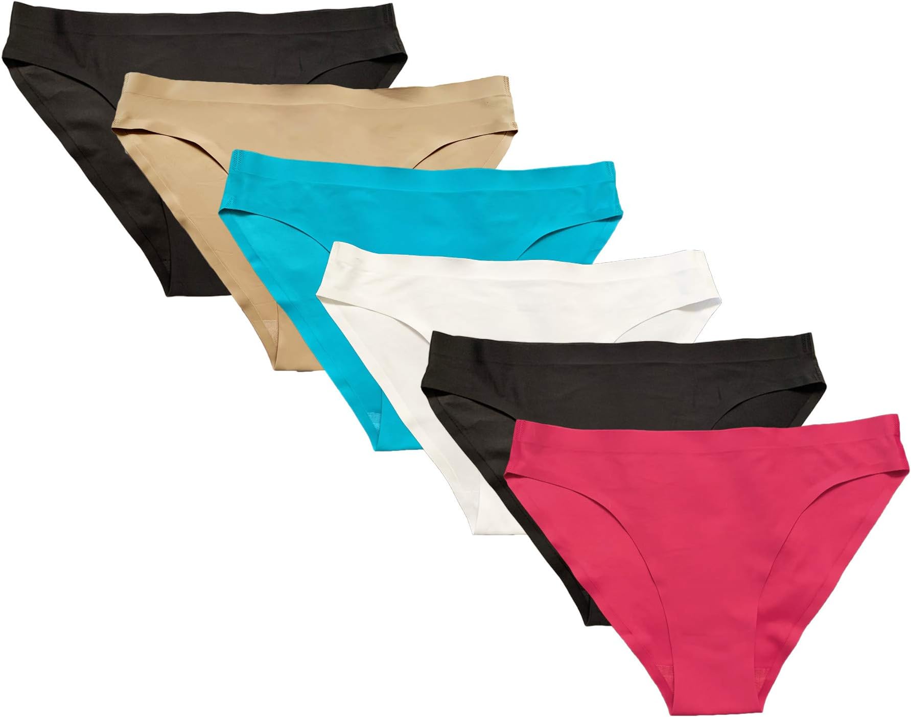 Nabtos Tag Less Seamless Yoga Underwear Women's Panties Invisible Bikini Half Coverage Pack of 6