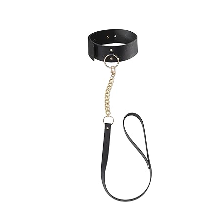 Bijoux Indiscrets MAZE - breites Halsband mit Ring und Leine schwarz aus veganem Leder - BDSM bondage sexy Fessel