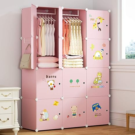 Amazon 子供 ワードローブ 者 ポータブル レジン ベッドルーム アルモアーレ 子供のドレッサーのためのかわいい漫画のクローゼットモジュラーキューブ B 111 37 147cm ワードローブ オンライン通販