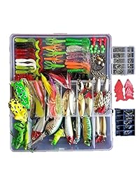 Smartonly set de 275 señuelos de pesca, incluye señuelos rana, suaves, de metal duro, tipo sonajero, entre otros. Para pesca de trucha, salmón y lobina. Incluye caja organizadora