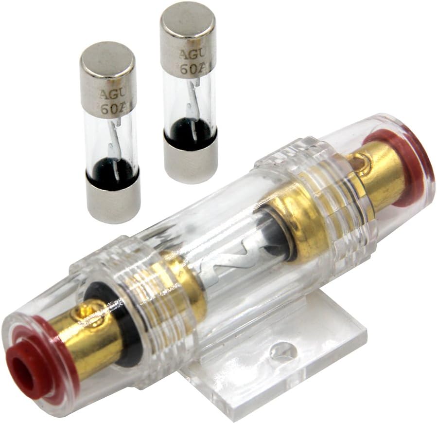 ZOOKOTO Audio 60 Amp Inline AGU Fuse Holder, Fuse Block 60A Fits 4/8/10 Gauge Wire for Car Alarm Fitters, Audio Installers, Auto Electricians and DIY use