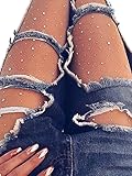 BerryGo Women's Sexy Mesh Fishnet Sparkle Glitter Rhinestone Pantyhose