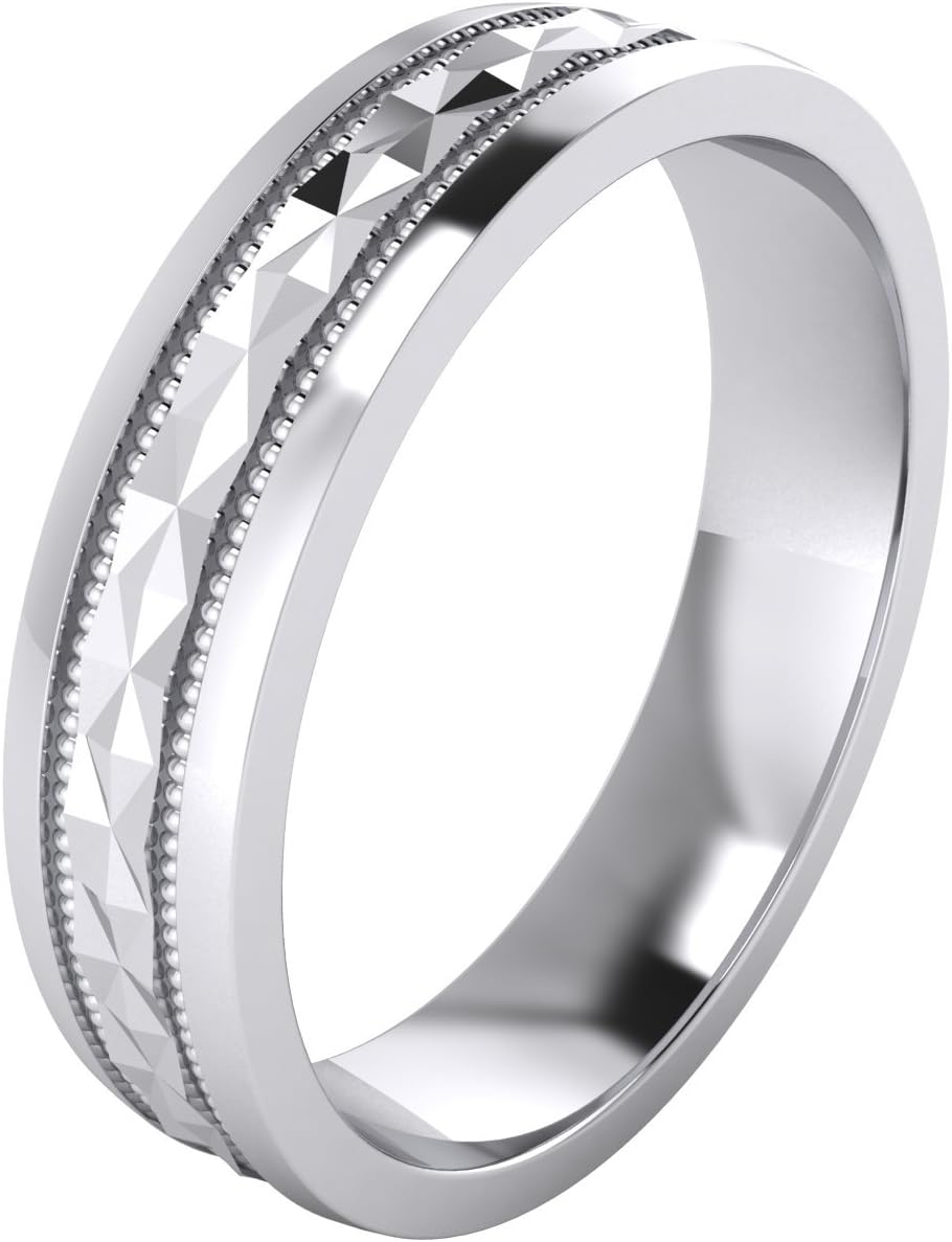 LANDA JEWEL(5 Styles) Heavy Solid Sterling Silver Wedding Band Diamond Cut Patterned Ring Comfort Fit Unisex