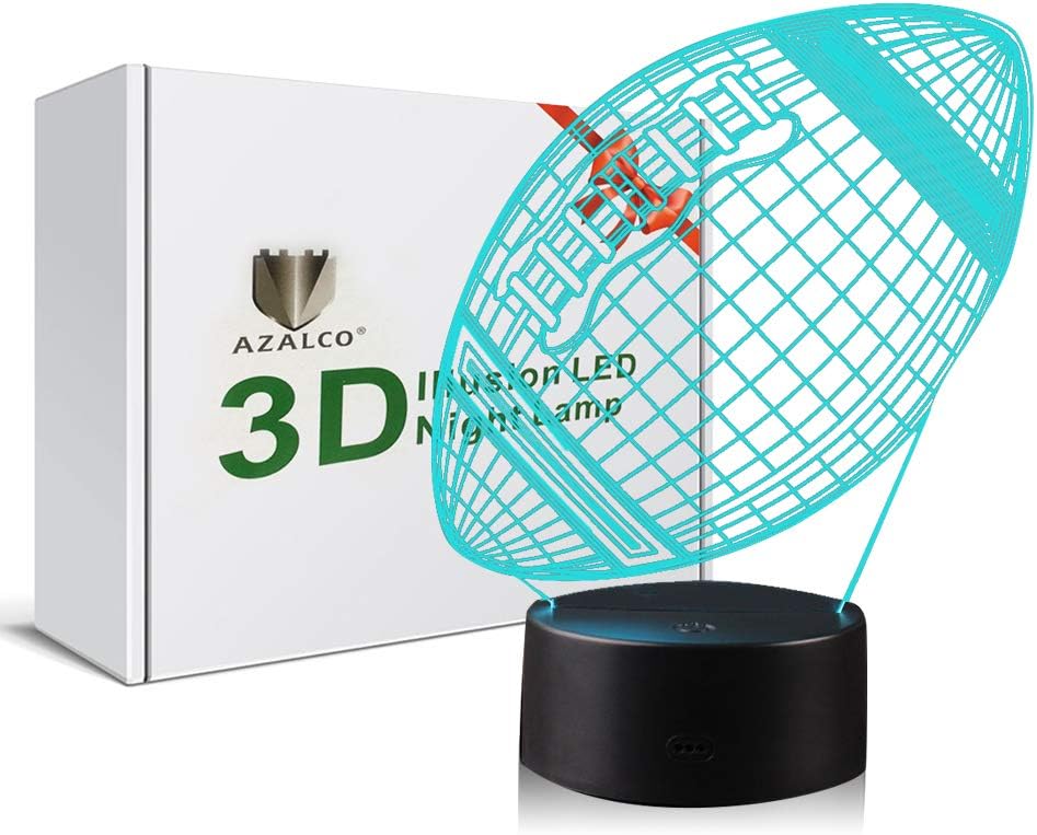 American Football Lover 3D Illusion Rugby Night Light Lamp with 16 Color Change, Touch Base Birthday Gift Present for Boys and Girls Teenager Christmas Gifts Xmas Gift