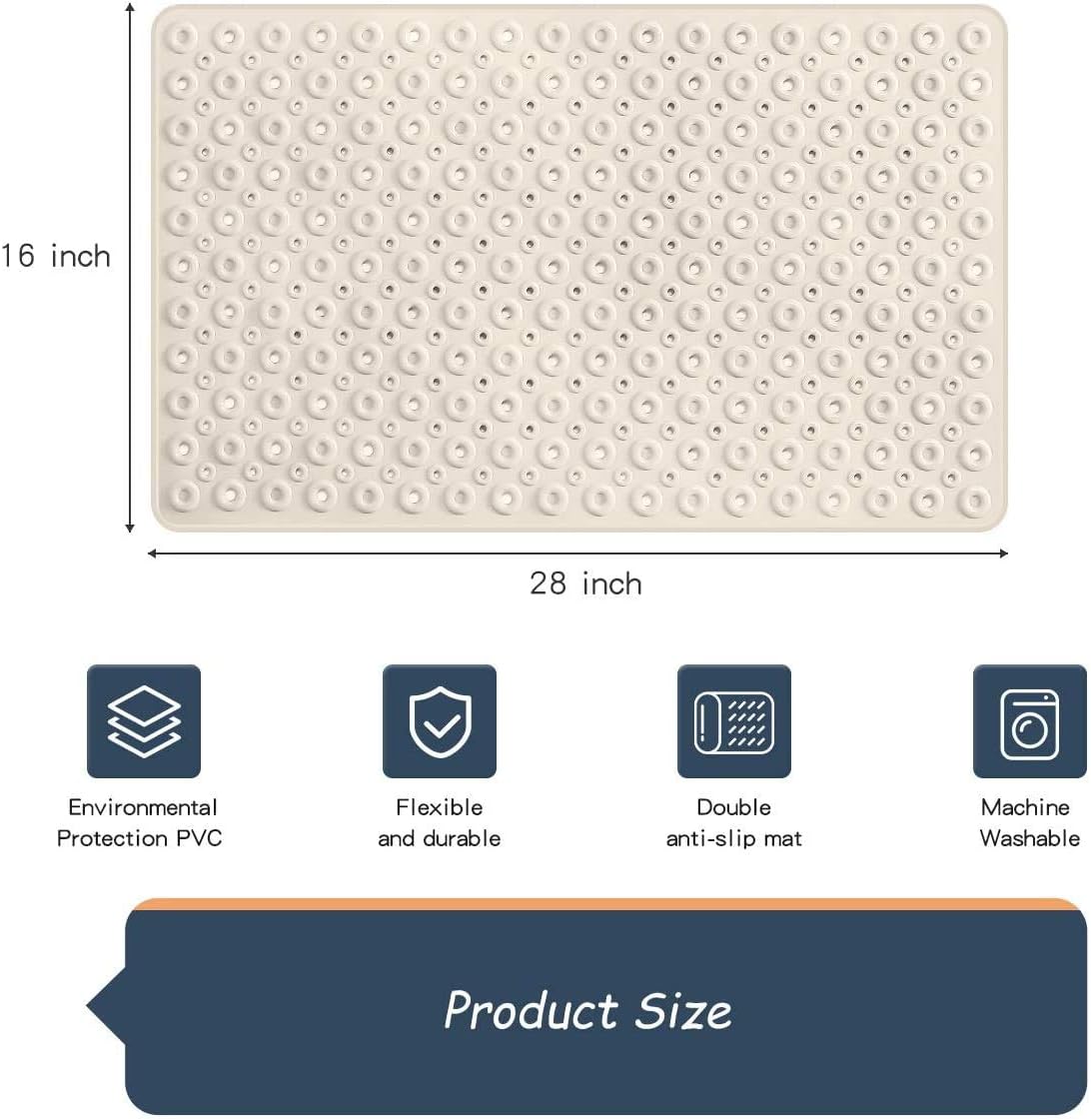 Bsicpro Bath Tub Shower Mat Non-Slip Bath Mat for Tub and Shower 35"x16"Upgrade Reinforced Large Suction Cups and Circle Hole Massage Enlarged Design of Central Drain Hole (Beige): Kitchen & Dining