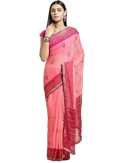 Shaily Womens Pink Georgette Embroidery Saree