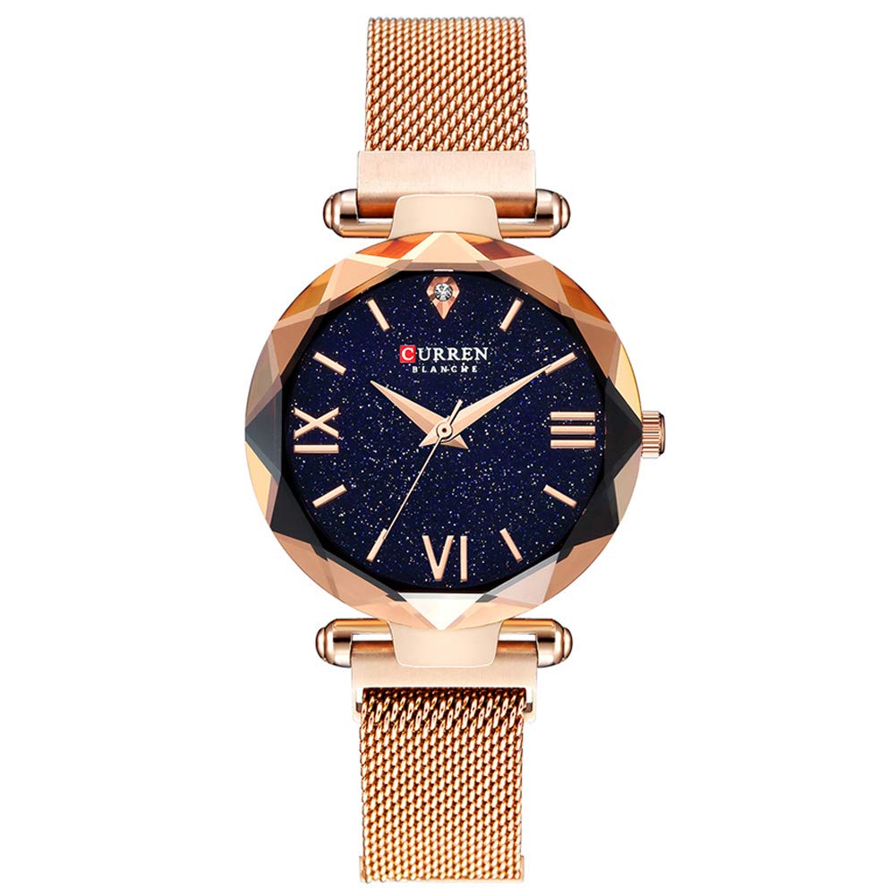 Quartz Watches for Women's CURREN Original Brand Crystal Design Waterproof Girls Steel Wrist Watch 9