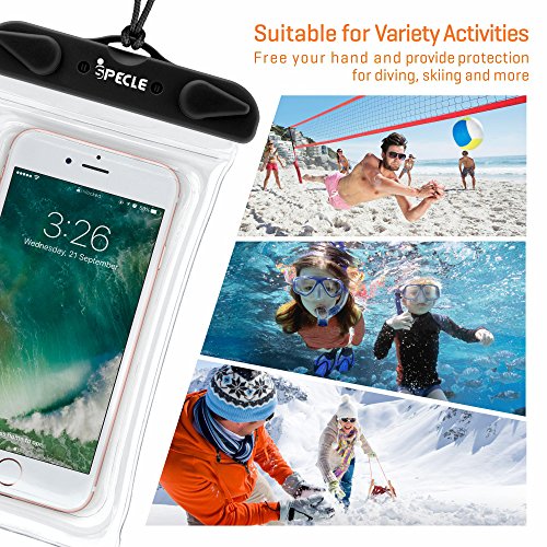 Waterproof Phone Pouch, iSPECLE 4 Pack Clear Waterproof Case Underwater Phone Pouch Bag Floating for Mobile Phone iPhone X 8 7 6 6S Plus Galaxy Google Pixel LG HTC Black White Green Orange up to 6.0"