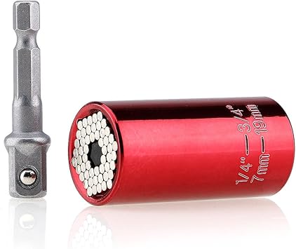 Amazon 2pcs セット 万能ソケット ユニバーサル ソケットレンチ 7 19mm グリッパー ドリルアダプター レッド ソケット レンチ