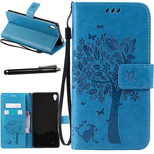 Xperia XA Ultra Case, Linkertech [Kickstand Feature] PU Leather Wallet Flip Pouch Case Cover with Wrist Strap & Card Slots for Sony Xperia XA Ultra (Not for XA,Not for XA1 Ultra) (Blue)