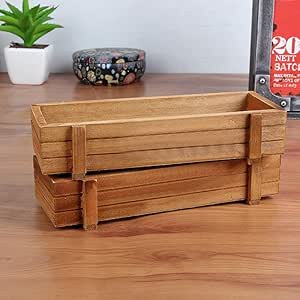 Skiesoar - Caja rectangular de madera para ventana, maceta de madera