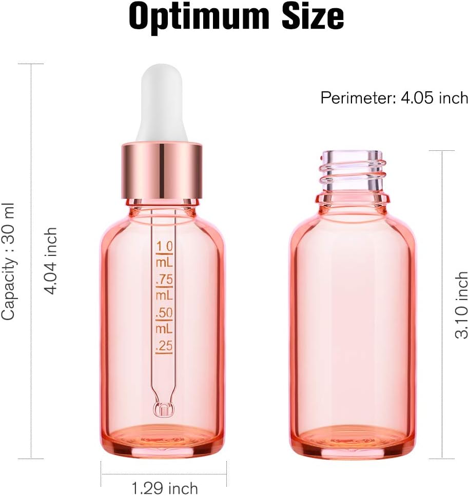 PrettyCare Eye Dropper Bottle 1 oz (24 Pack Rose Glass Bottles 30ml with Measured Pipettes, Golden Caps & 48 Labels, Funnel ) Empty Tincture Bottles for Essential Oils, Perfume: Home Improvement