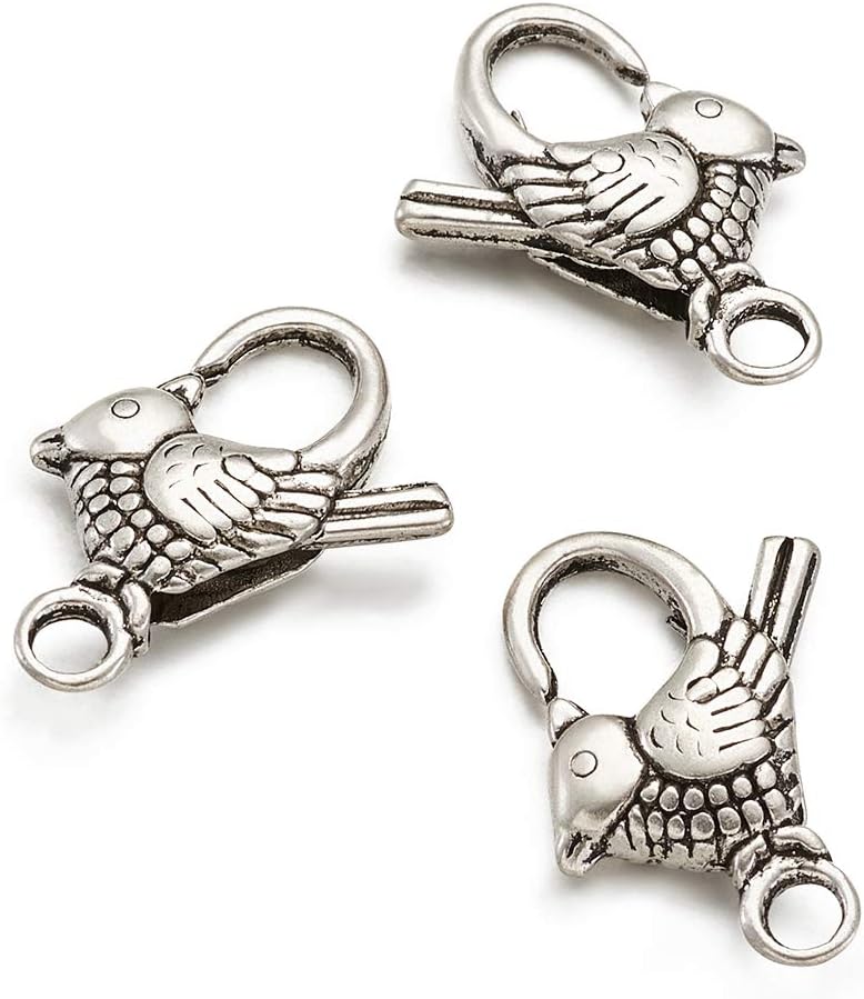 Kissitty 20-Piece Antique Silver Bird Lobster Claw Clasps 21.5x16mm Tibetan Alloy Fastner Hook Triger Clasps