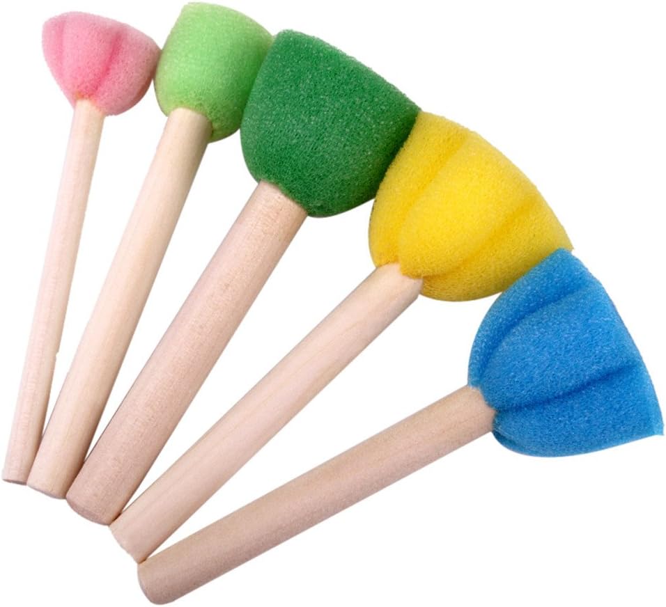 Luntus 5Pcs/Set Sponge Paint Brushes Toys Wooden Handle Seal Sponge Brushes Kids Children Drawing Painting Graffiti Brush School Supply