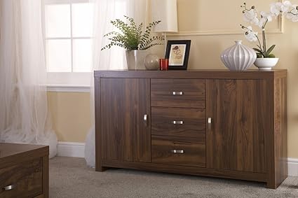 Home Source Clean Cut Dark Wood Tone Acacia Effect 3 Drawer 2 Door