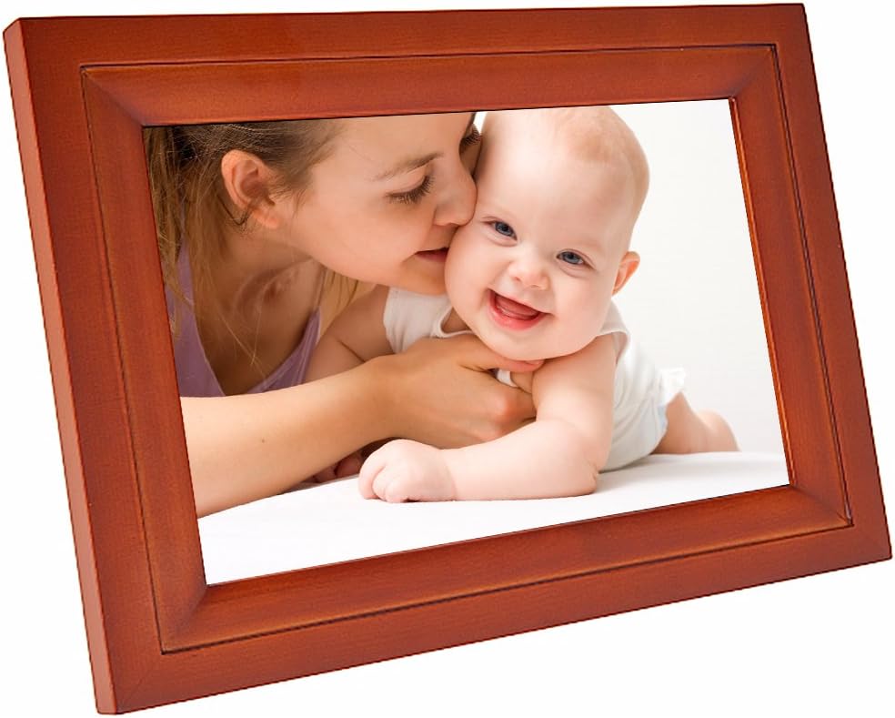 Hdgenius 7 Inch WIFI Digital Photo Frame with HD Touch Display , iPhone & Android App and Real Wood Frame – Red Wood（IPF07R）