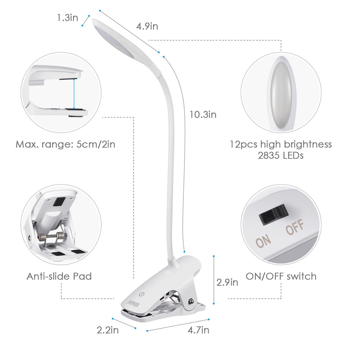 Lampe De Lit à Pince Tactile Libtit - 3 Modes (blanc Chaud/neutre/froid), Batterie 1800 MAh, USB-C