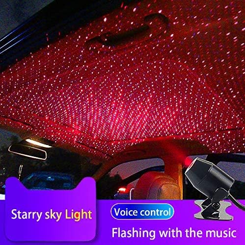 Romantic Auto Roof Star Projector Lights, Flexible Romantic Galaxy USB Night Lamp Fit All Cars Ceiling Decoration Light Interior Ambient Atmosphere -Remote-Control (Red starry style)