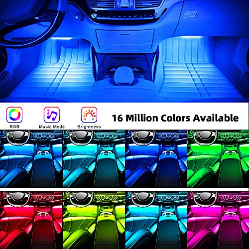 TATUFY Car LED Strip Lights, 4pcs 48 LED DC 12V Interior Car Lights Bluetooth App Control Lighting Kits Multi Color Music Car Strip Lights with Sound Active Function for Smart Phone