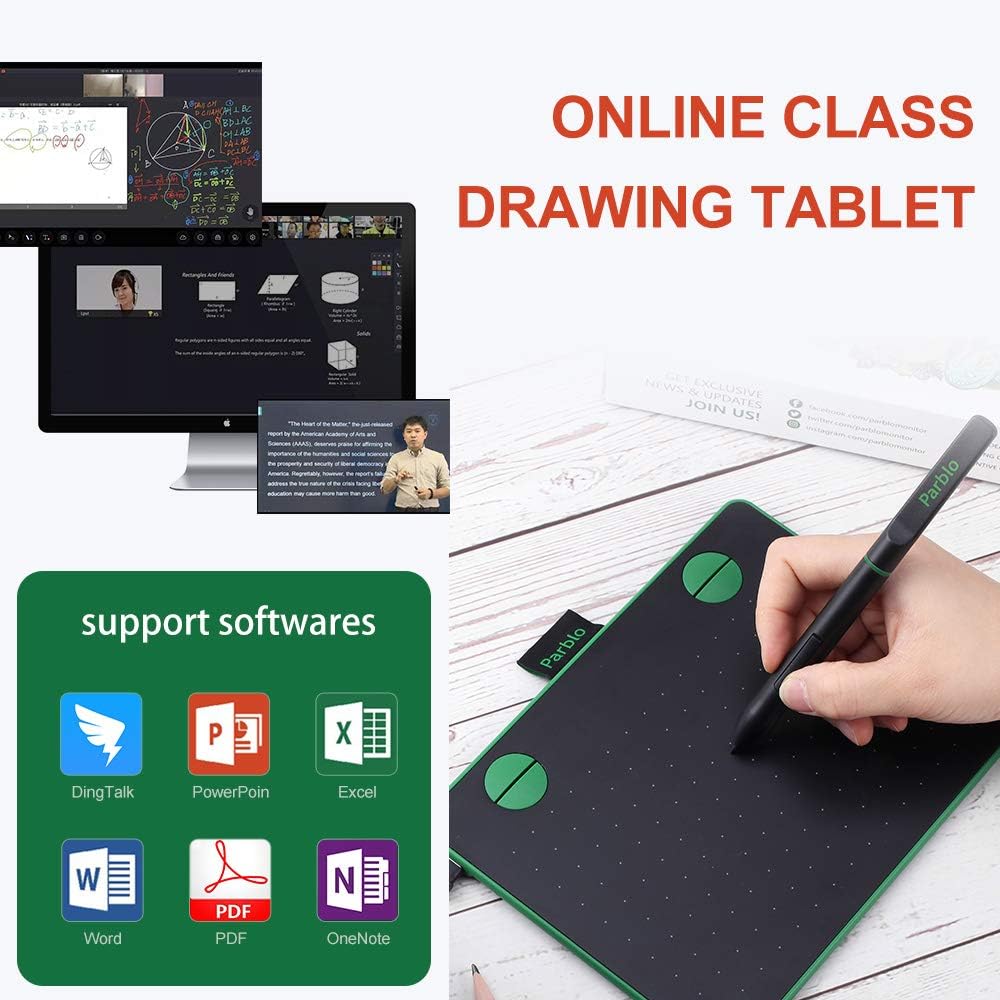 Parblo A640 Drawing Tablet with 8192 Levels Battery-Free Stylus Pen, 7.2 x 5.9 Inches Graphic Drawing Tablet for Digital Art Works, Drawing, Sketch, Design, Paint (Green): Computers & Accessories