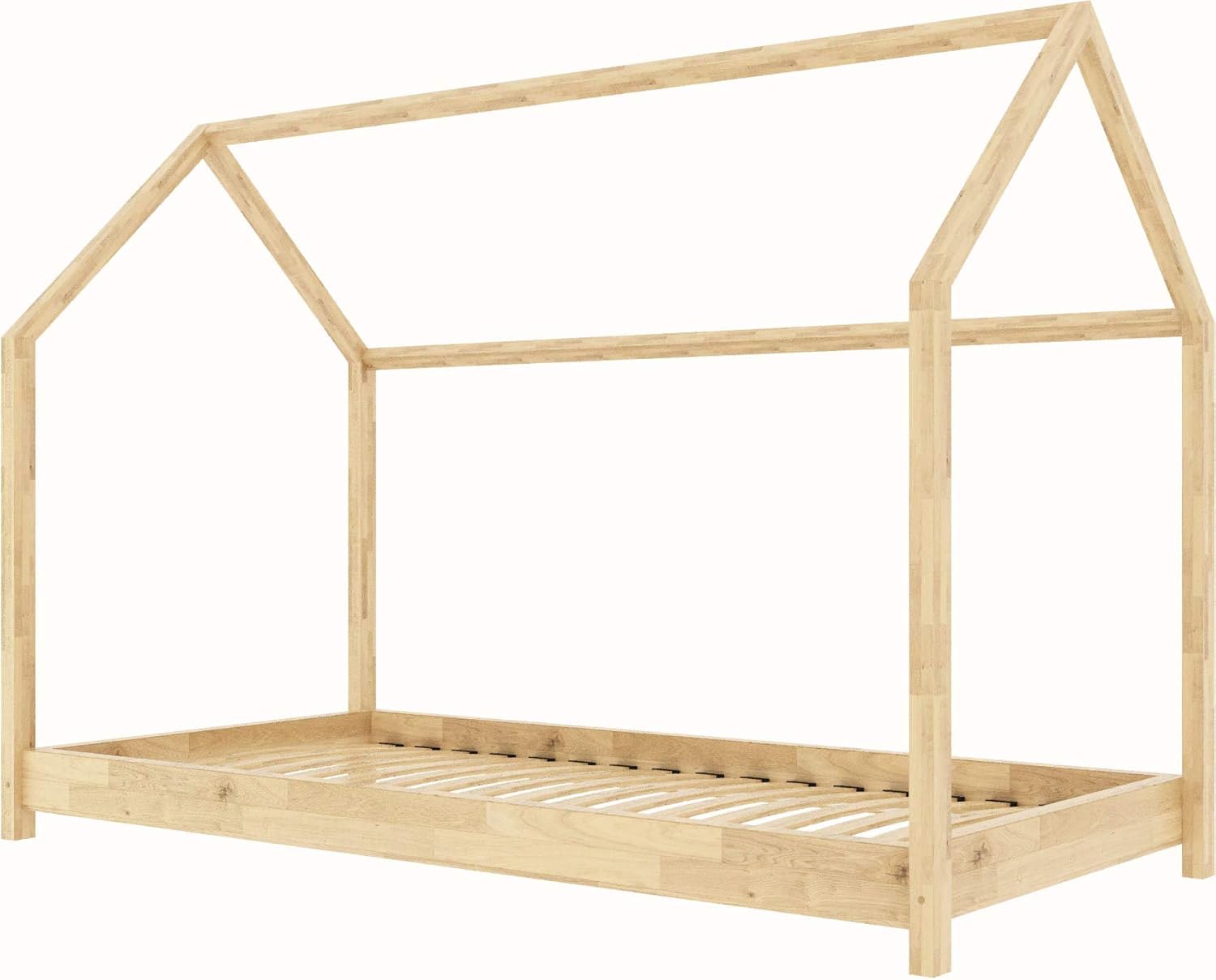 Letto Capanna Montessori In Legno Naturale 90x200 Cm - Lettino Basso Per Bambini