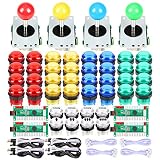 EG Starts 4 Player Classic DIY Arcade Joystick Kit Parts USB Encoder To PC Controls Games + 4/8 Way Stick + 5V led Illuminated Push Buttons Compatible Video Game Consoles Mame Raspberry Pi & 4 Colors