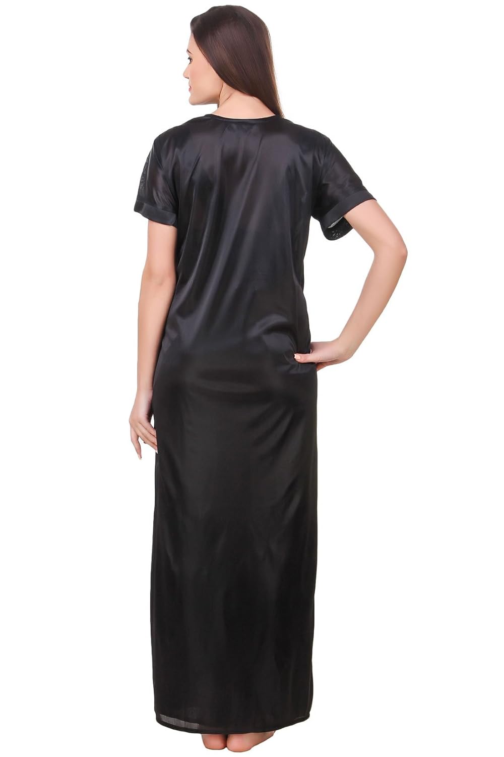 fasense women satin nightwear 2 pc set of nighty & wrap gown om007