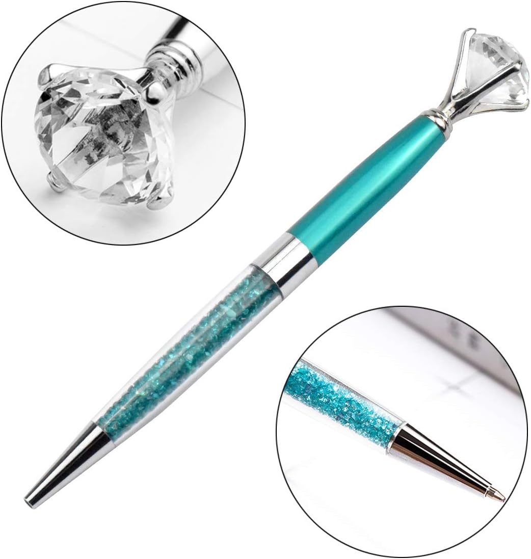 HQdeal Big Diamond Pens, 4pcs Girls Bling Crystal Ball Pens, Diamond Top Pen, Metal Ballpoint Pens, Novelty Jewel Pen for School Office Stationery - Image 5
