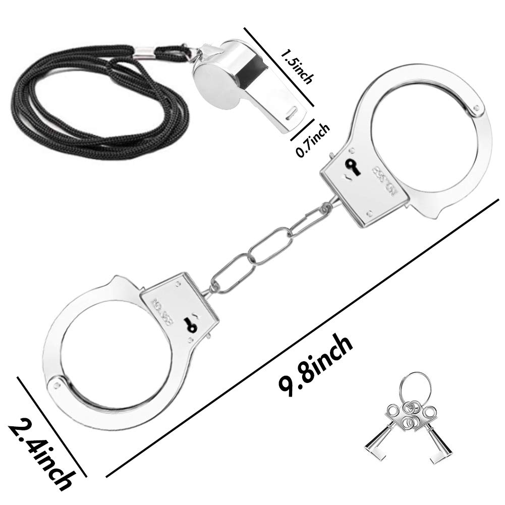 3 otters Police Toys, Heavy Metal Police Handcuffs and Whistles, Suitable for Matching Police Clothing, Best Props for Boys\' Cosplay, 9 PCS