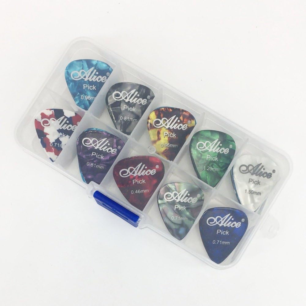 BSNKRY 40 Pieces Celluloid Guitar Picks + 1 Storage Box - Plectrum Thickness 0.46 0.71 0.81 0.96 1.2 1.5 Mm Mix Mediator