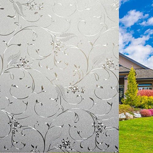 No Glue Static Decorative Privacy Window Films for Glass Static Cling Window Film Non-Adhesive Heat Control Anti UV (Flower vine)