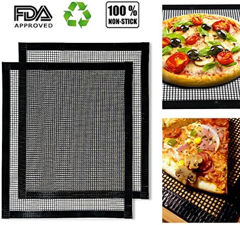 BBQ Grill Mat- Non Stick BBQ Grilling Mats- Heat Resistant, Heavy Duty, Durable, Reusable, and Easy to Clean Baking Mats for Electric Grill Gas Charcoal BBQ- Extended Warranty 16’’ x13’’ (Black Mesh)