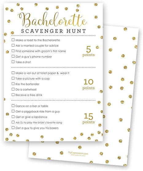 24 Cnt Bachelorette Scavenger Hunt Game Faux Gold Glitter Foil On