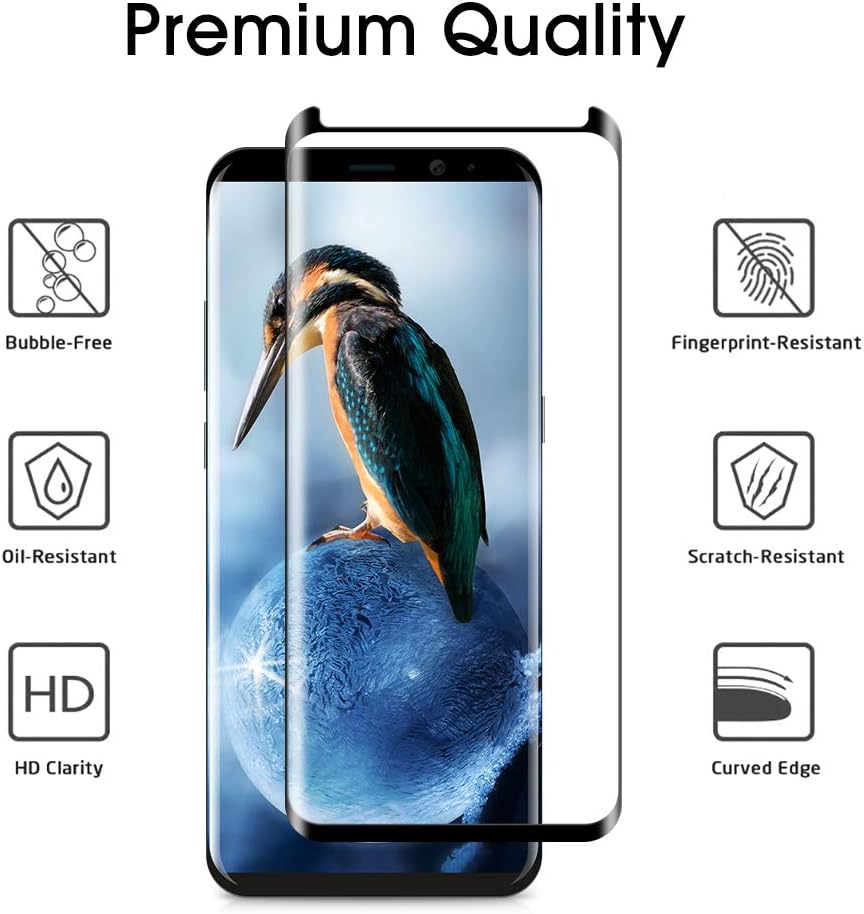 Galaxy S8 Screen Protector Tempered Glass (2 Pack), OTAO 3D Curved Dot Matrix Glass Screen Protector for Samsung Galaxy S 8 with Installation Tray [Case Friendly]