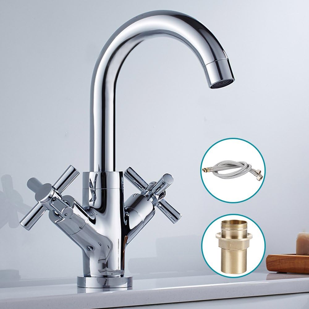Monobloc Kitchen Sink Taps Dual Lever Swivel Spout Kitchen Faucet with UK Standard Fittings 10 Years Quality Warranty