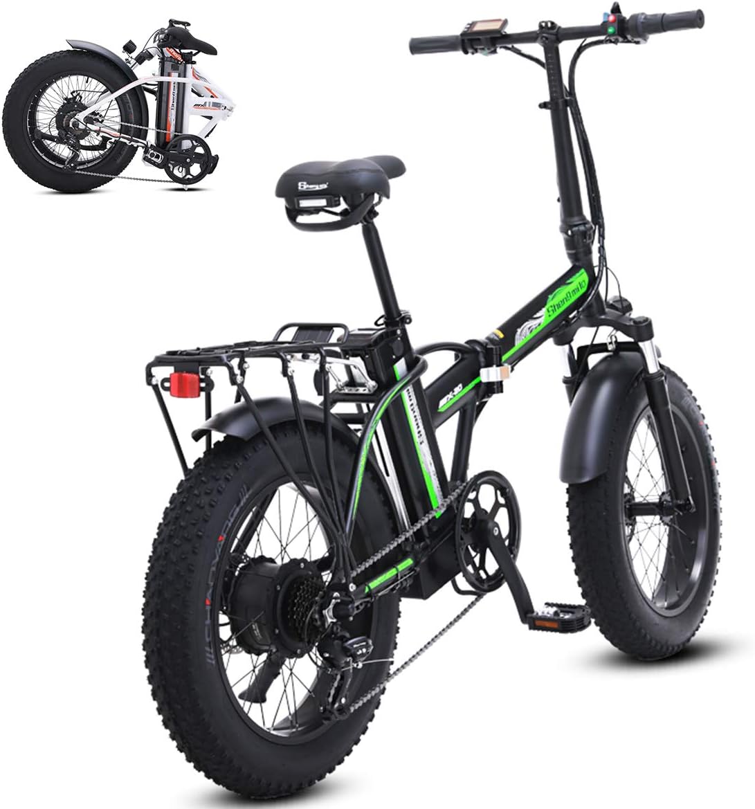 Shengmilo Fat Tire Folding Electric Bike 48V 15Ah Removable Lithium Battery Beach Snow Bicycle 20" Ebike 500W Electric Moped Electric Mountain Bicycles