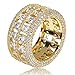 TOPGRILLZ 18K Gold Plated 2 Rows Iced out CZ Eternity Wedding Statement Round Cut Wedding Band Ring for Men and Women