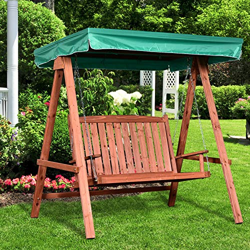 Outsunny Gartenschaukel für 2 Personen, Hollywoodschaukel, Schaukelbank mit Dach, Massivholz, Grün, 160 x 120 x 165 cm – Bild 3