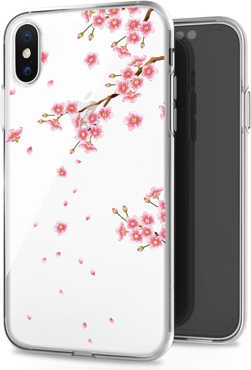JAHOLAN Pink Peach Blossom Cute Girls Floral Design Clear TPU Soft Slim Flexible Silicone Cover Phone Case for iPhone Xs Max 2018 6.5 inch