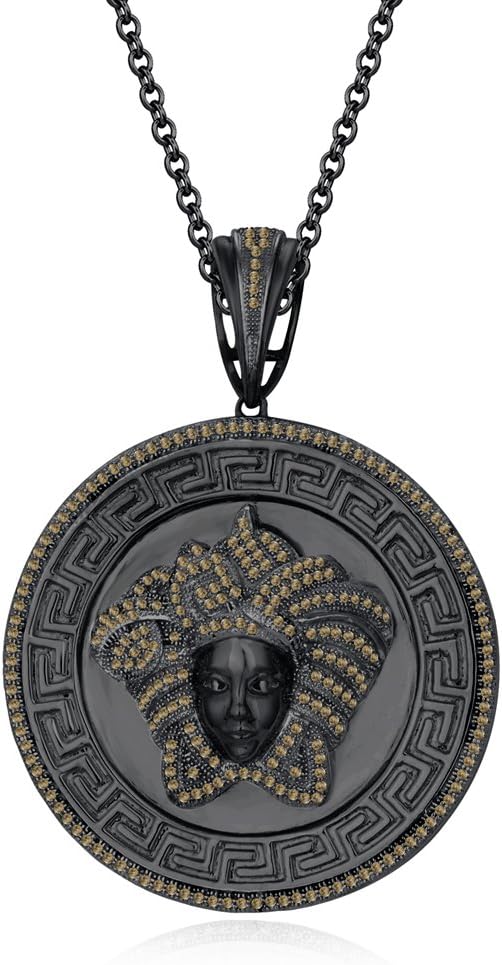 Smjewels 1.25 Ct Round Cut Citrine Versa Pendant 18" Chain In 14K Black Gold Over 925