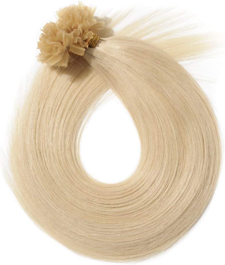 200 Strands Pre Bonded Human Hair Extensions U Tip Nail Tip Keratin Remy Straight (16"-100g, 60 Platinum Blonde)