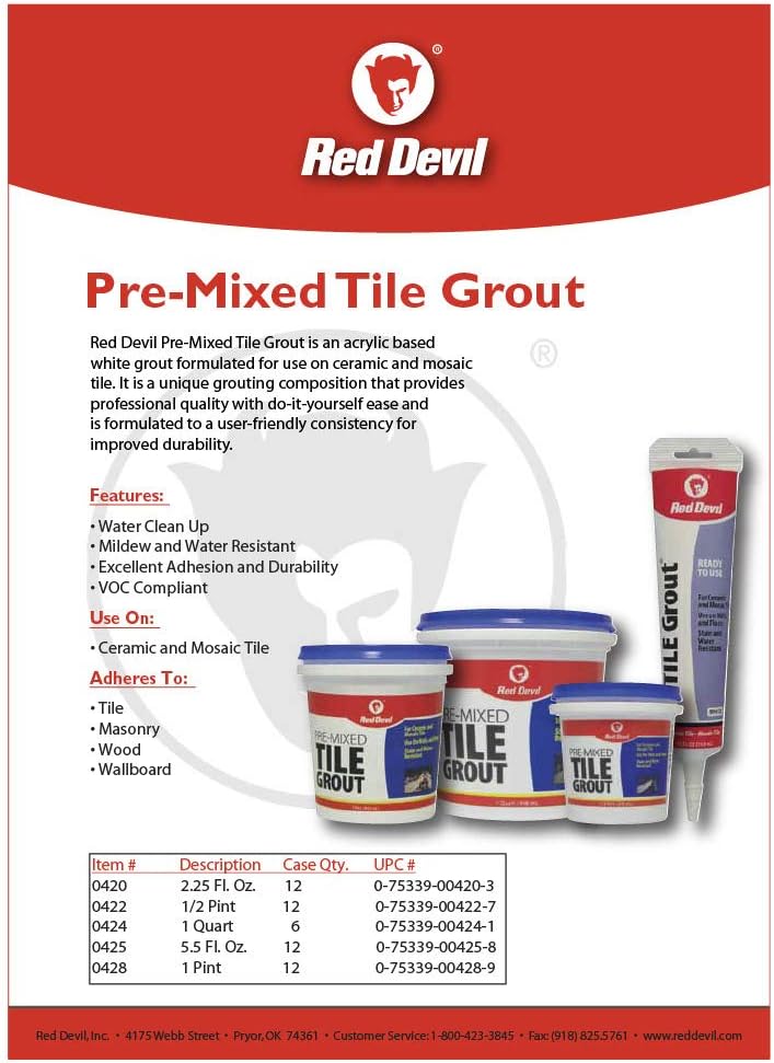 Red Devil 0425 Pre-Mixed Tile Grout Squeeze Tube, 5.5 oz, White - Hardware Sealers - 