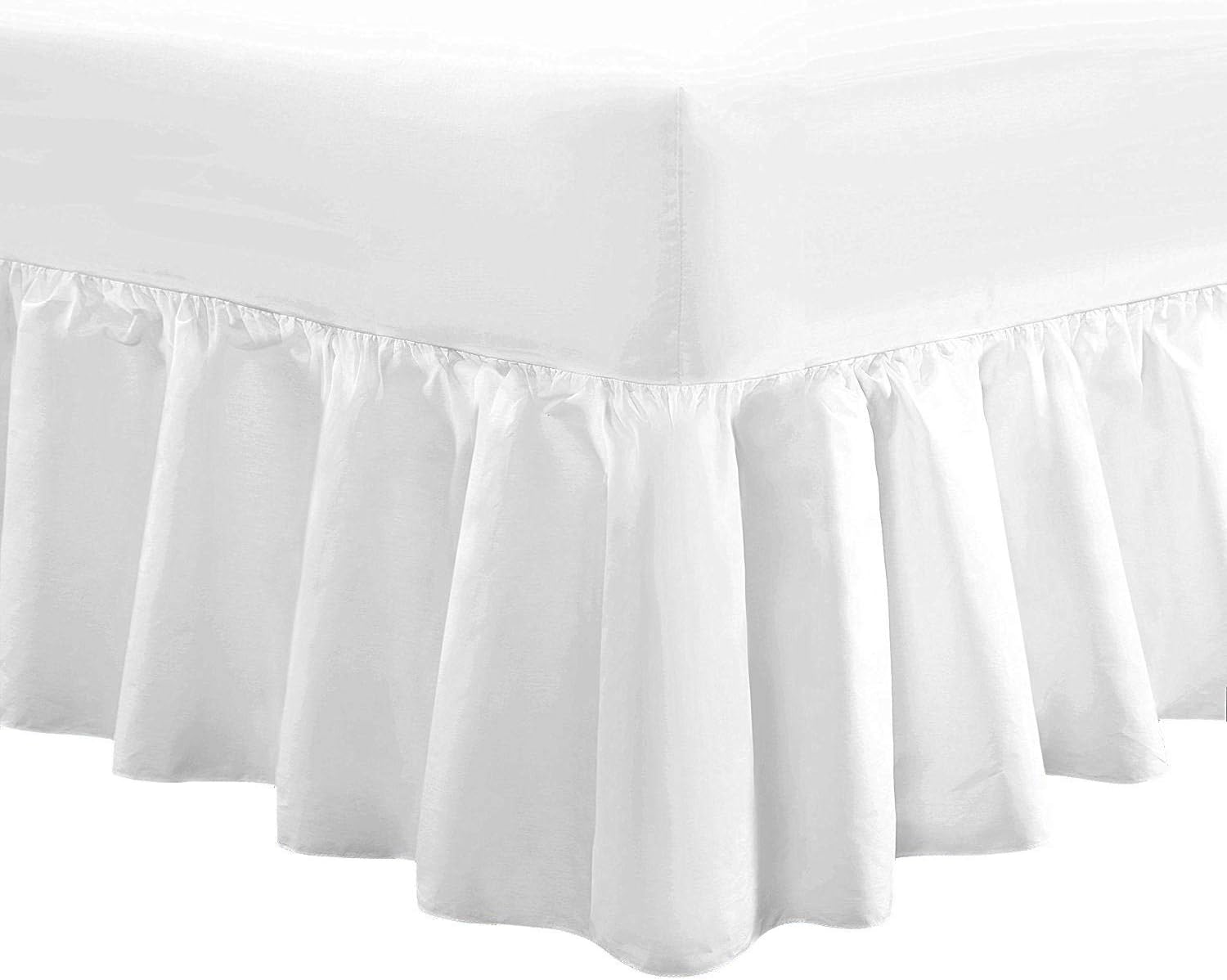 SASA CRAZE Bedding Extra Deep Frilled Valance Fiteed Sheet (Double, White)
