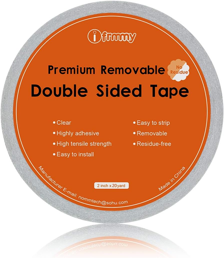 Removable Clear Double Sided Sticky Tape- No Residue, 2 Inches x 20 Yards : Office Products