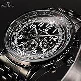 Aviator Black Date Day Stainless Steel Men Automatic Mechanical Watch