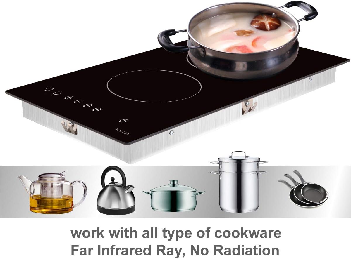 NOXTON Ceramic Cooktop, Built-in 2 Burners Electric Cooktops Stove Electric Hob Cooker With Touch Control Child Lock Timer Easy To Clean 3000W with Hard Wire for 220V~240V: Appliances
