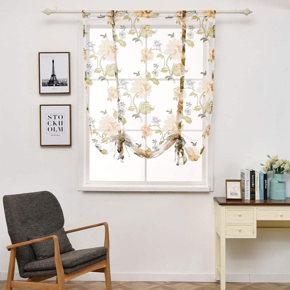 WUBODTI Balloon Shades Window Treatments Valance,Tie Up Shades Curtain Roman Sheer Rod Pocket Balcony Window Curtain for Kichen Bathroom Bedroom Living Room,31" W x 55" L