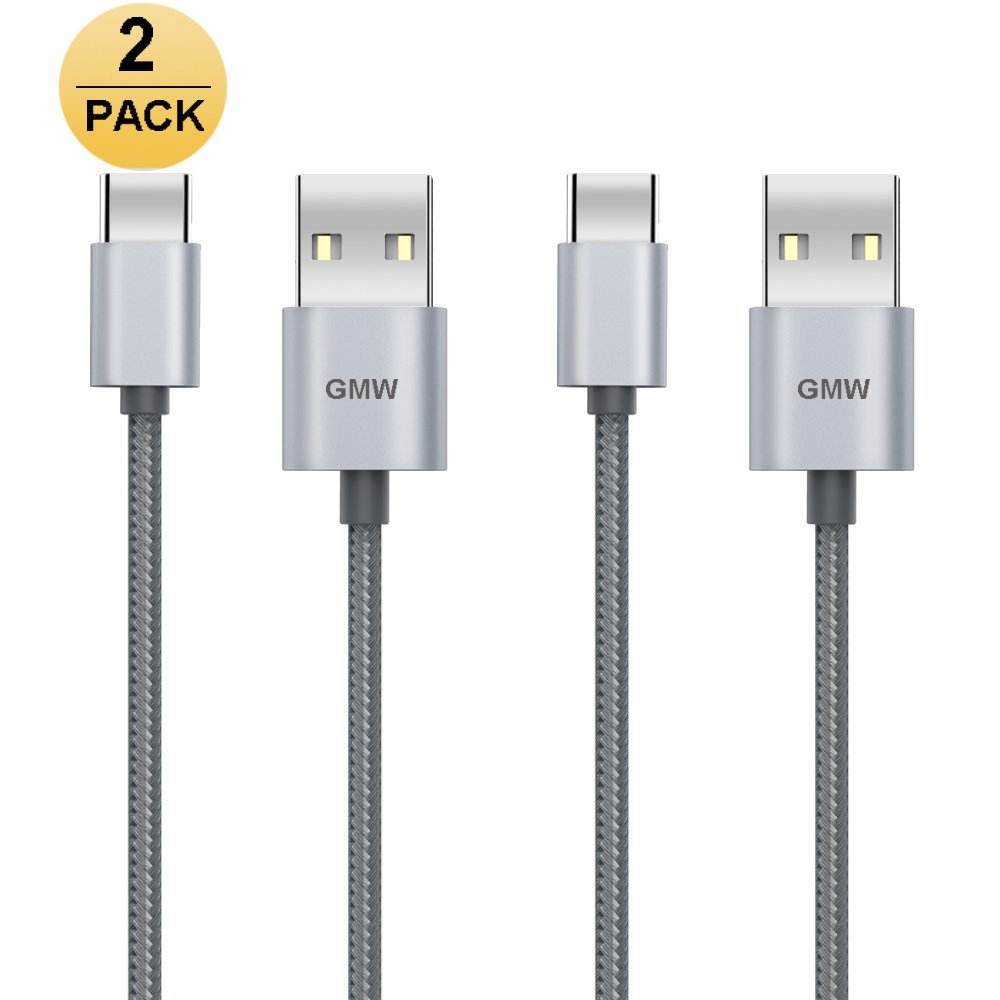 USB Type C Fast Charging Cable, GMW USB Type A to Type C Charger Cord Nylon Braided 6.6 FT 2 Pack for Huawei P20, Samsung Galaxy S9, Note 8, S8 Plus, Google Pixel